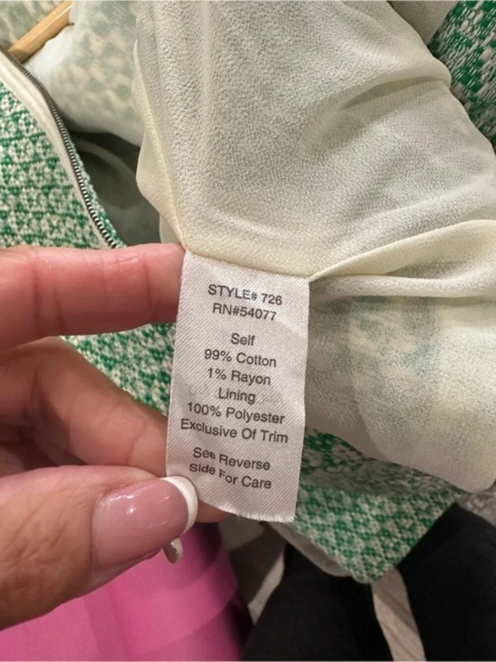 CAbi Clover Tweed Jacket Green White Zip Front Blazer Size 6 Style 726